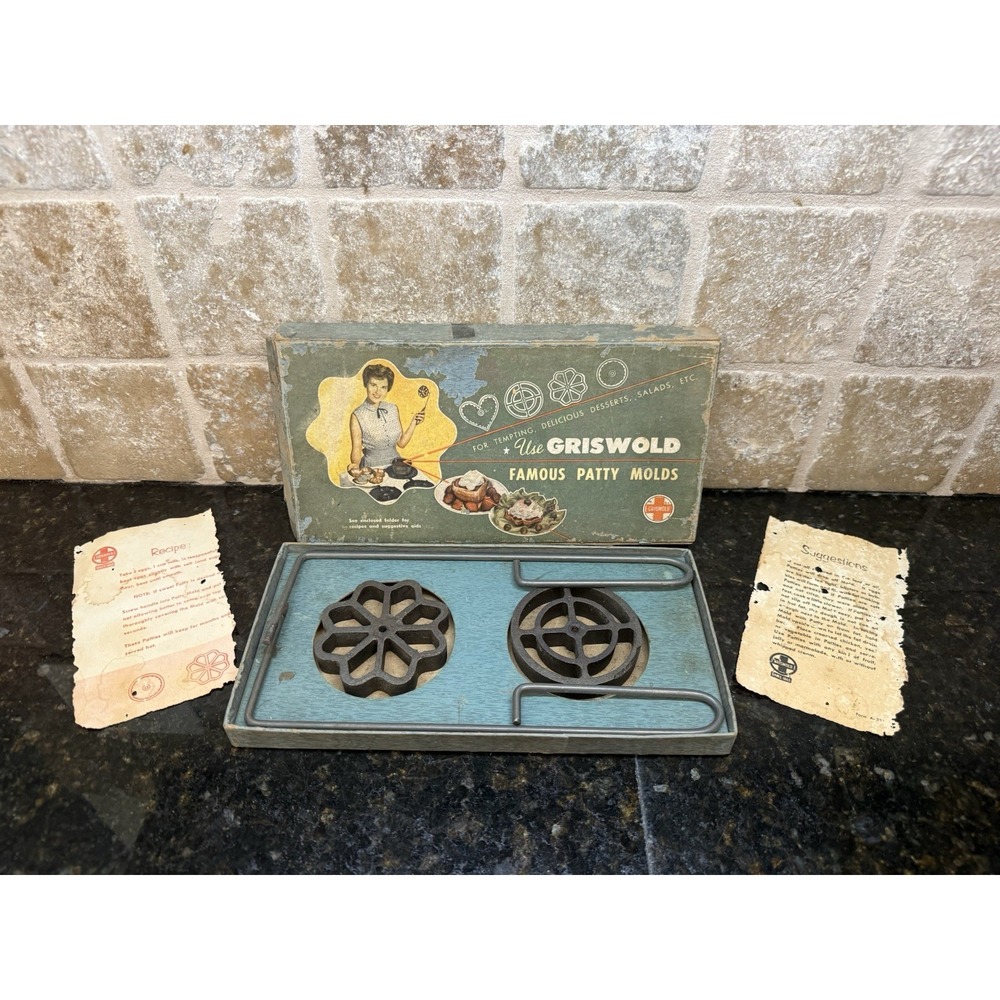 Vintage Griswold Famous Patty Molds in the Original Box Patty Iron Molds